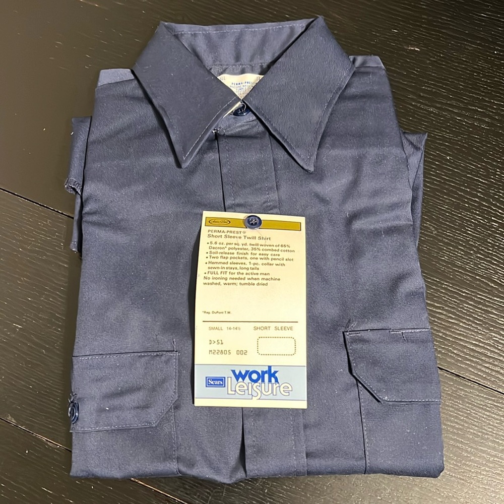 NWT VINTAGE 70s Sears Work Leisure Button Twill Shirt Chore Mechanic MENS SMALL